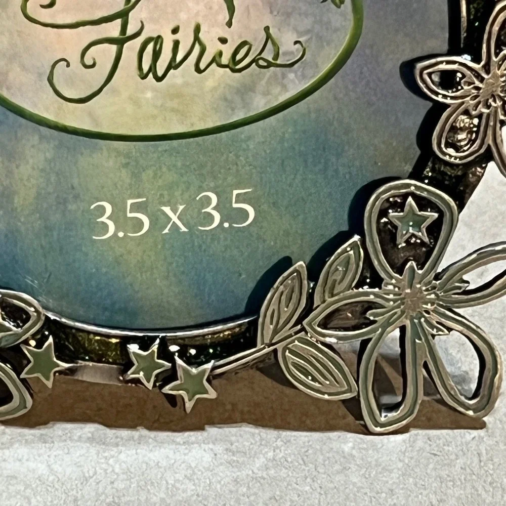 Disney 3.5x3.5 Picture Frame Silver Tinker Bell Fairies Floral Pewter Tone Artco